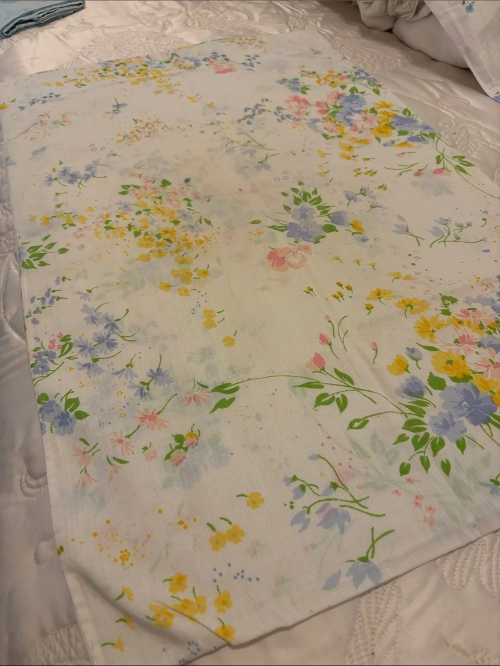 Vintage Floral Pillowcases in Blue, Yellow & Green